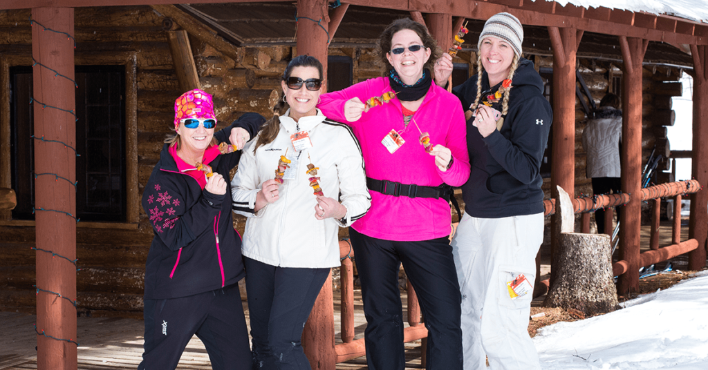 4 women enjoying Skiable Feast|Pavillion at Project Nature|Treetops River Cabin|Treetops Wooden Bridge|Tram at Project Nature|